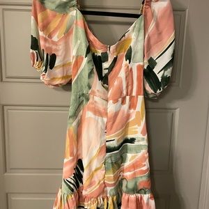 Pastel puff sleeve mini dress cutout